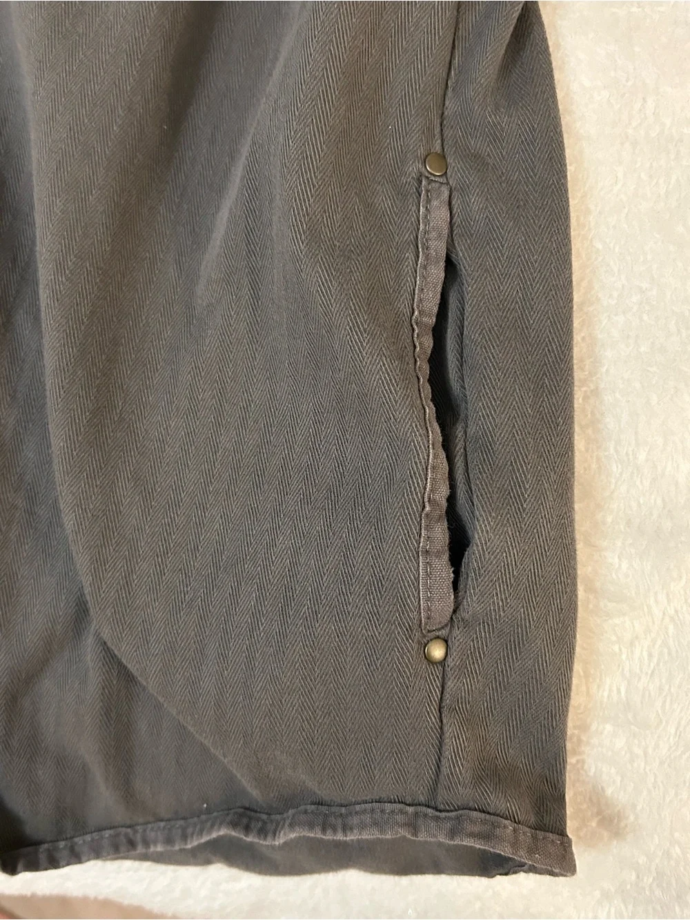 J.Crew Gray Utility Popover Blouse S 3/4 Sleeve Chest & Side Pockets